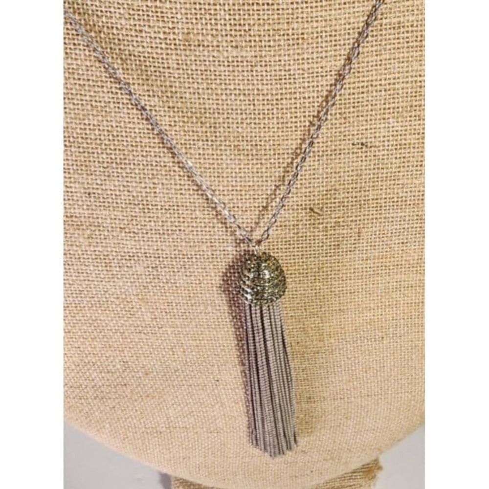 Jessica Simpson‎ Tassel Statement Dangle Silver Necklace Adjustable 50 strands